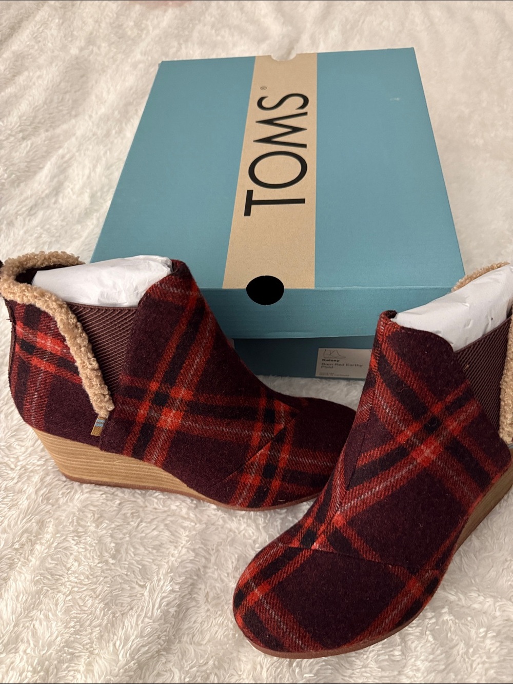 Toms Plaid Wedge Slingback — Red and Brown